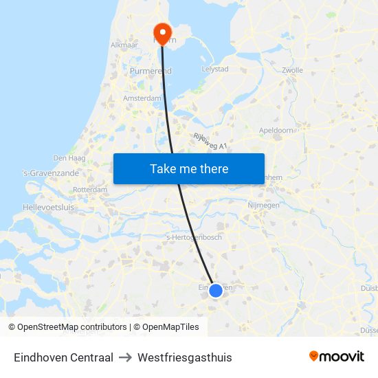 Eindhoven Centraal to Westfriesgasthuis map