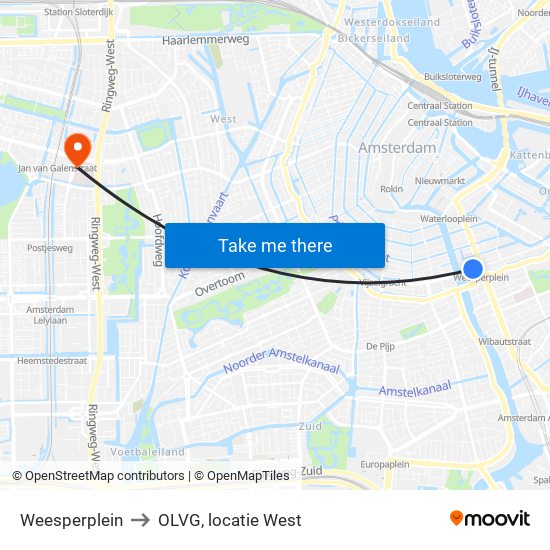 Weesperplein to OLVG, locatie West map