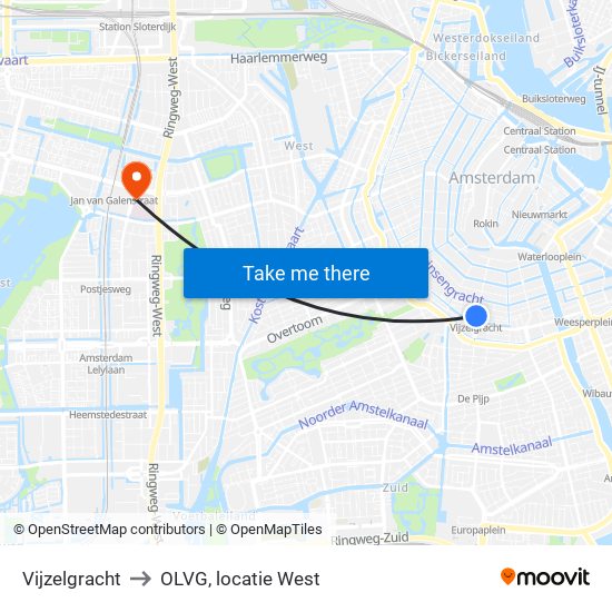 Vijzelgracht to OLVG, locatie West map