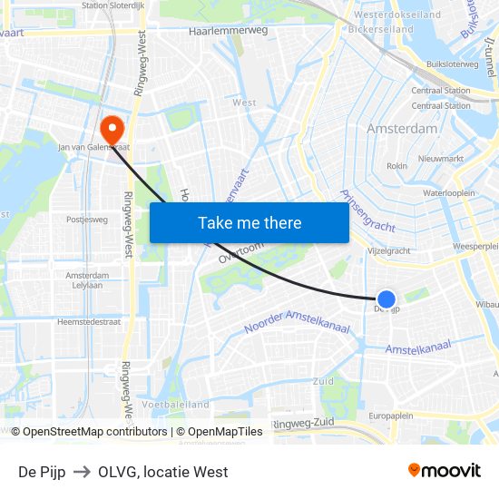 De Pijp to OLVG, locatie West map