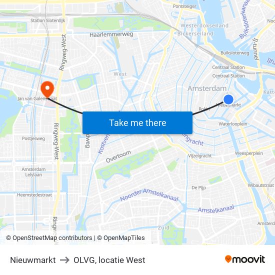 Nieuwmarkt to OLVG, locatie West map