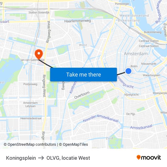 Koningsplein to OLVG, locatie West map