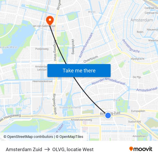 Amsterdam Zuid to OLVG, locatie West map