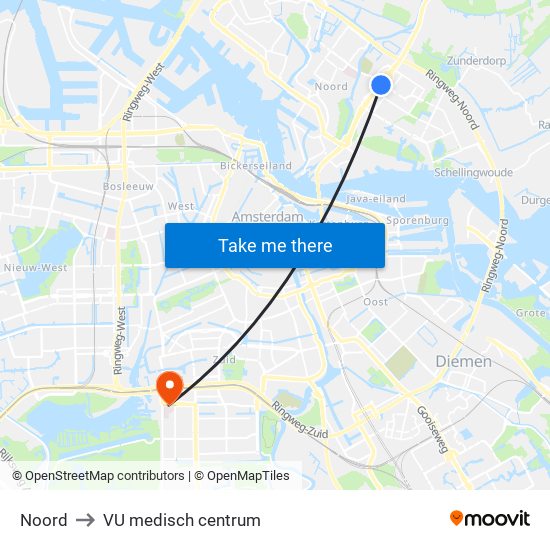 Noord to VU medisch centrum map