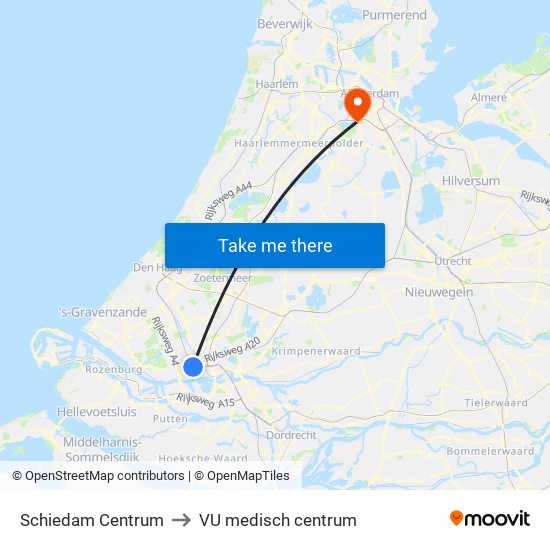 Schiedam Centrum to VU medisch centrum map