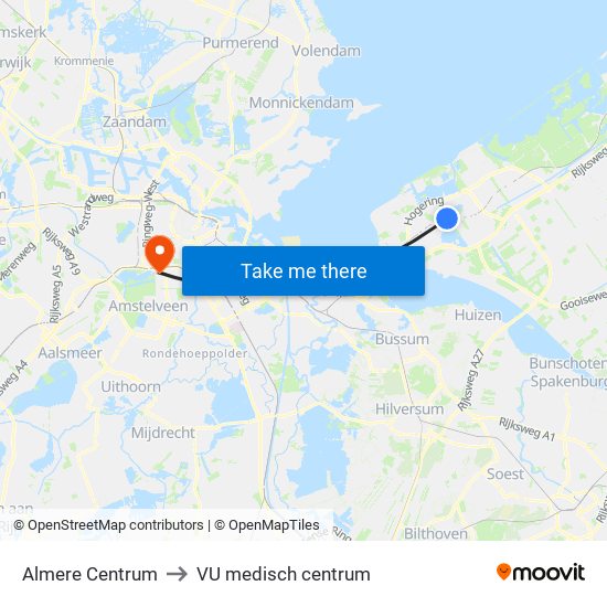 Almere Centrum to VU medisch centrum map