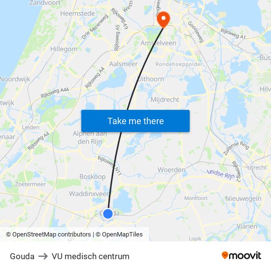 Gouda to VU medisch centrum map