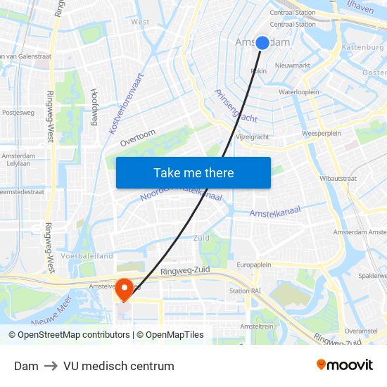 Dam to VU medisch centrum map