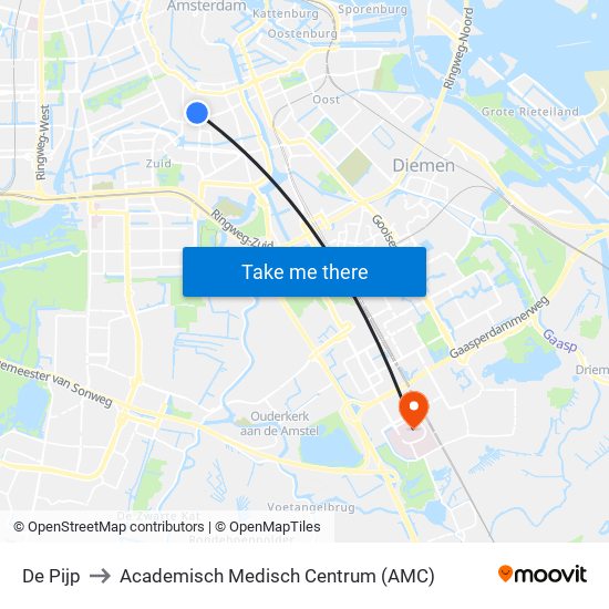 De Pijp to Academisch Medisch Centrum (AMC) map