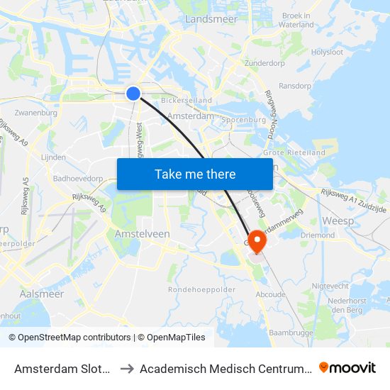 Amsterdam Sloterdijk to Academisch Medisch Centrum (AMC) map