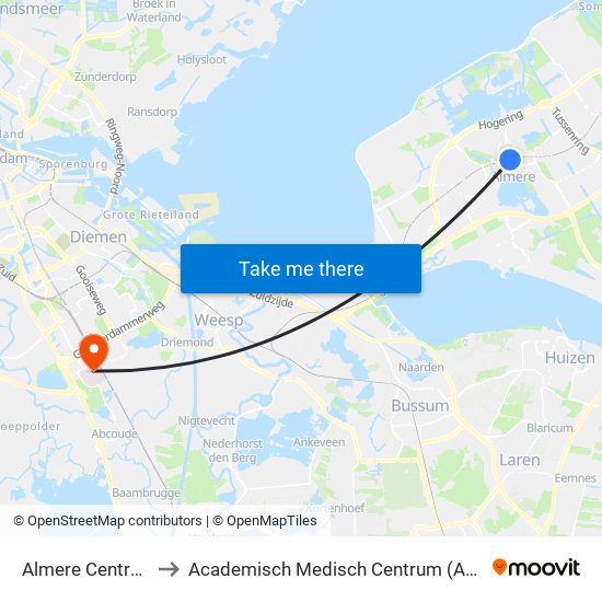 Almere Centrum to Academisch Medisch Centrum (AMC) map