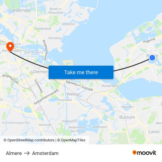 Almere to Amsterdam map