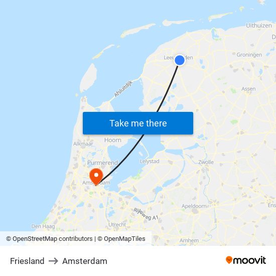 Friesland to Amsterdam map