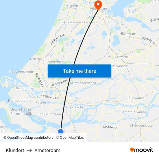 Klundert to Amsterdam map