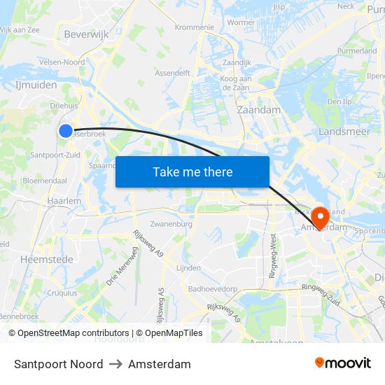 Santpoort Noord to Amsterdam map