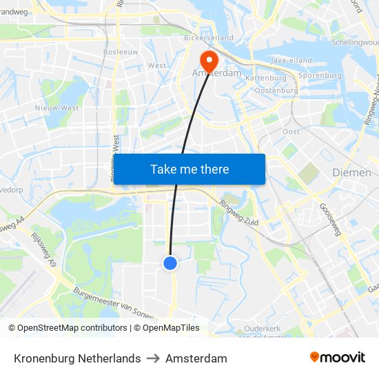 Kronenburg Netherlands to Amsterdam map