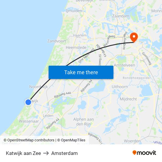 Katwijk aan Zee to Amsterdam map