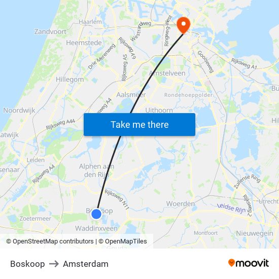 Boskoop to Amsterdam map