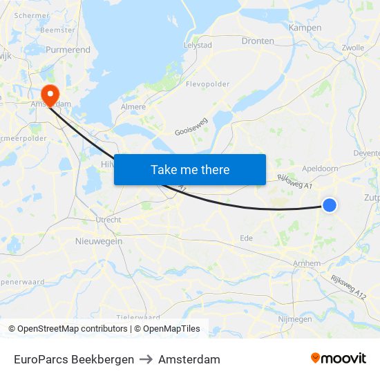 EuroParcs Beekbergen to Amsterdam map