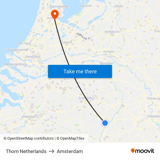 Thorn Netherlands to Amsterdam map