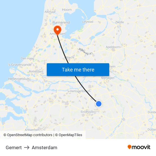 Gemert to Amsterdam map