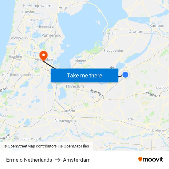 Ermelo Netherlands to Amsterdam map