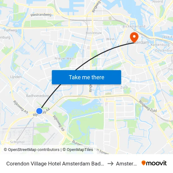 Corendon Village Hotel Amsterdam Badhoevedorp to Amsterdam map