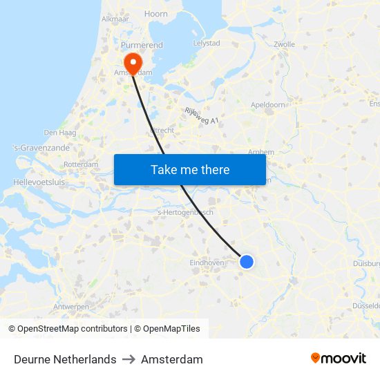 Deurne Netherlands to Amsterdam map