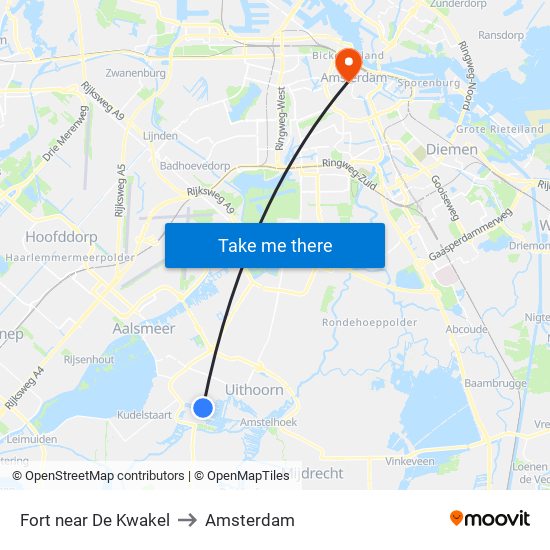 Fort near De Kwakel to Amsterdam map