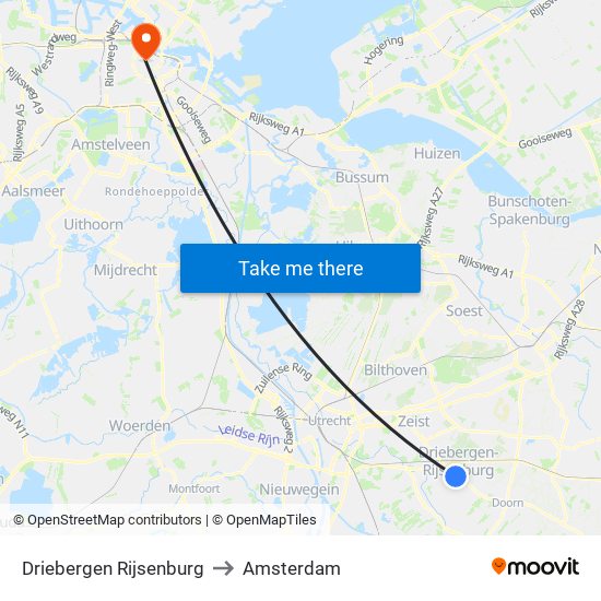 Driebergen Rijsenburg to Amsterdam map