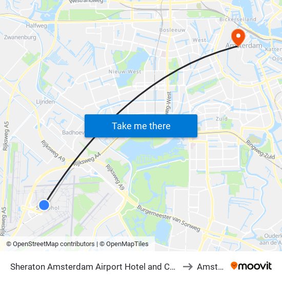 Sheraton Amsterdam Airport Hotel and Conference Center Schiphol to Amsterdam map