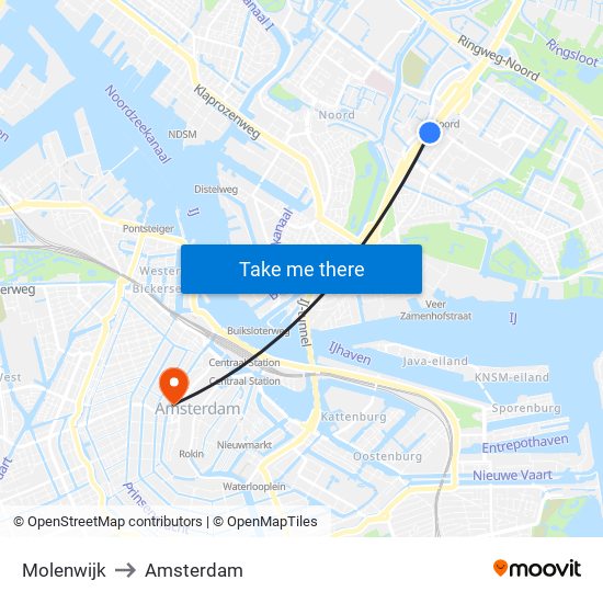 Molenwijk to Amsterdam map