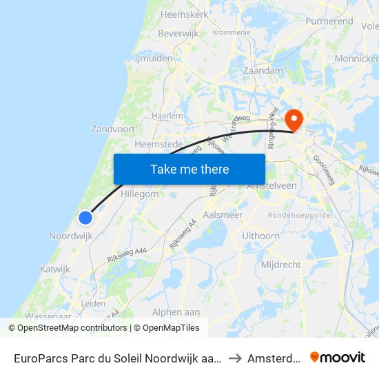 EuroParcs Parc du Soleil Noordwijk aan Zee to Amsterdam map