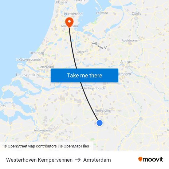 Westerhoven Kempervennen to Amsterdam map