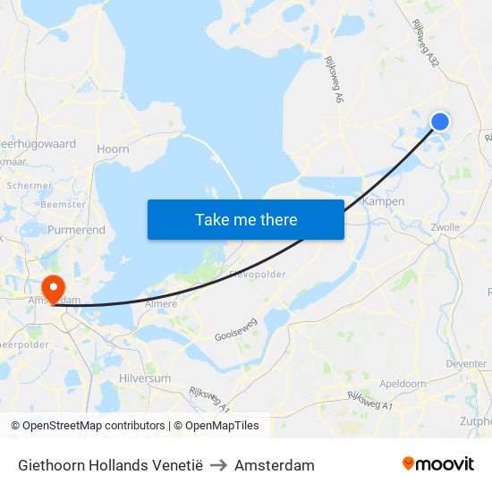 Giethoorn Hollands Venetië to Amsterdam map