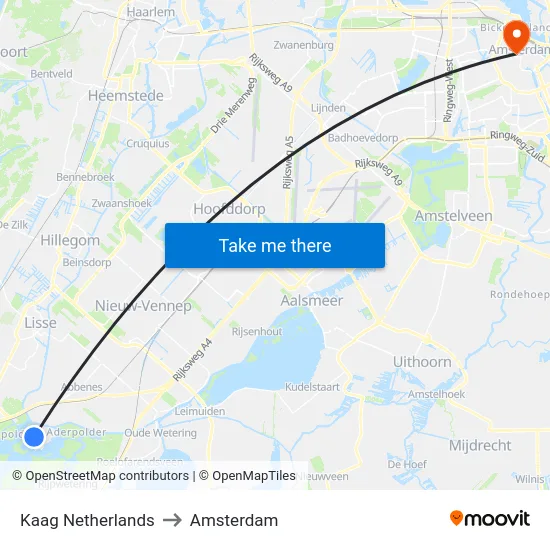 Kaag Netherlands to Amsterdam map
