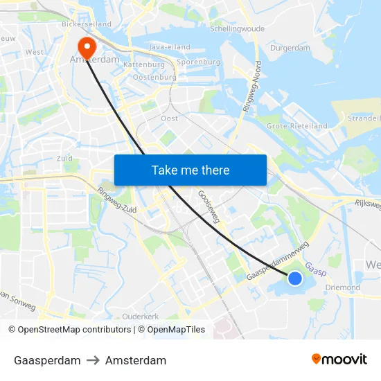 Gaasperdam to Amsterdam map