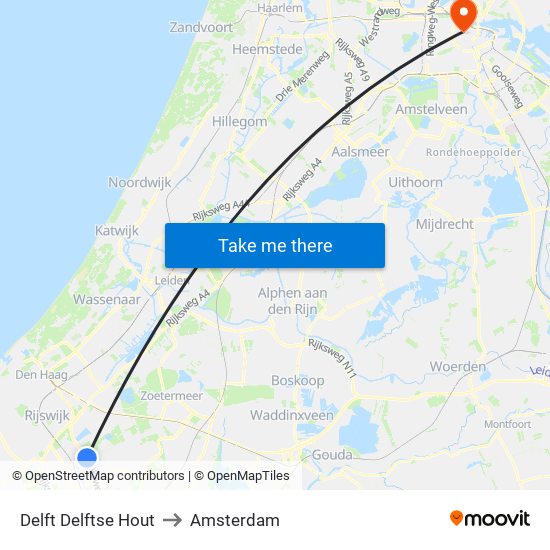 Delft Delftse Hout to Amsterdam map