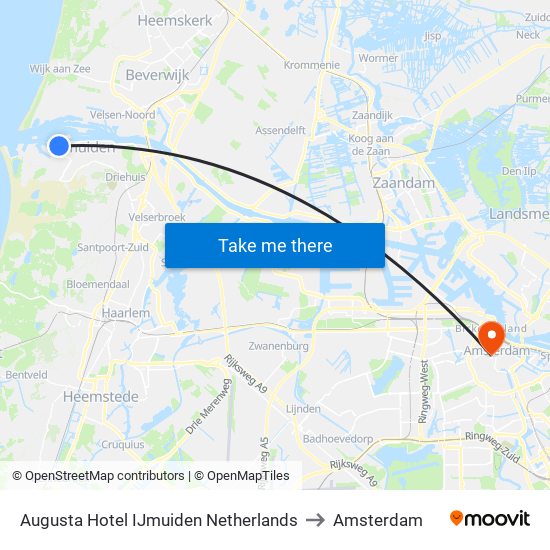 Augusta Hotel IJmuiden Netherlands to Amsterdam map