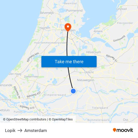 Lopik to Amsterdam map