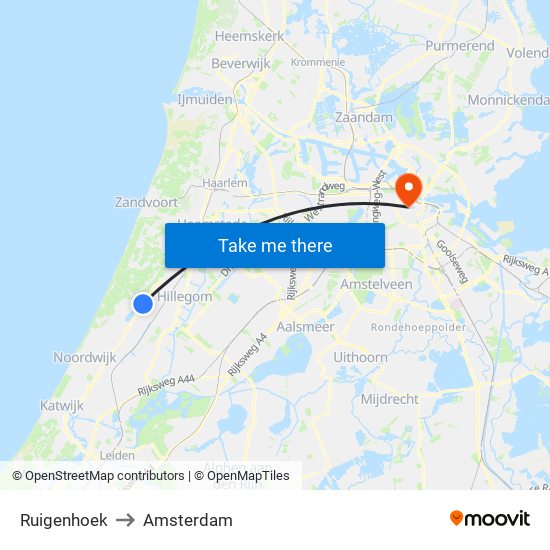 Ruigenhoek to Amsterdam map