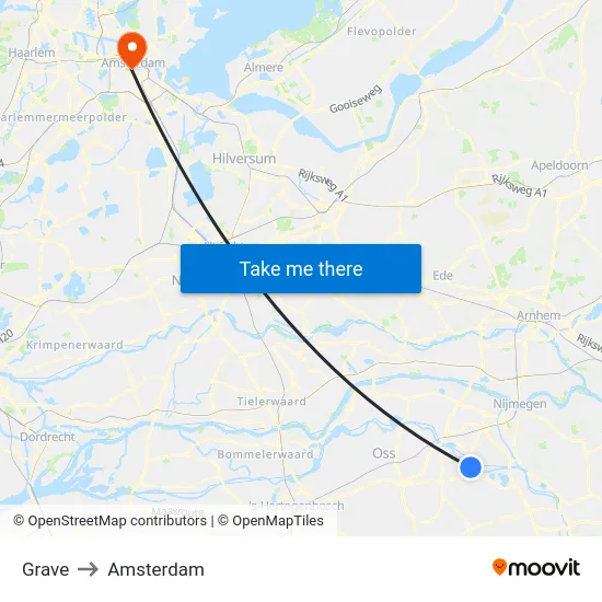 Grave to Amsterdam map
