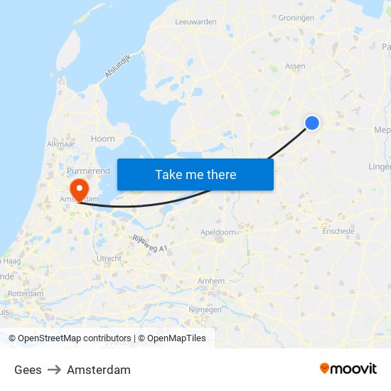 Gees to Amsterdam map