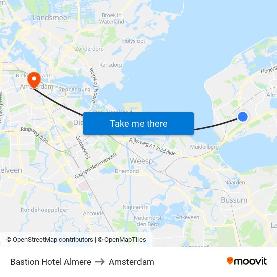 Bastion Hotel Almere to Amsterdam map