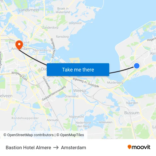 Bastion Hotel Almere to Amsterdam map