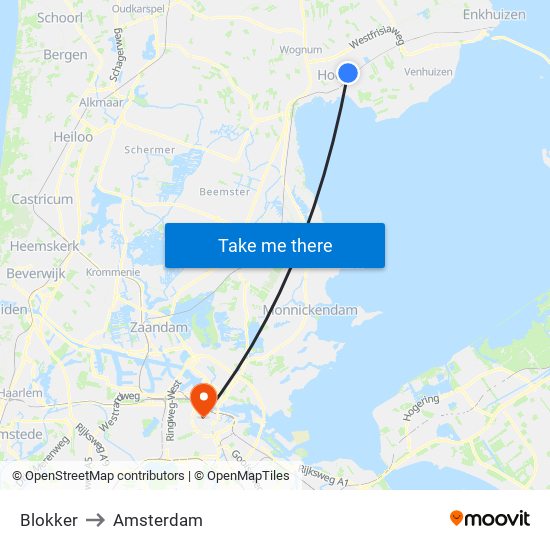 Blokker to Amsterdam map