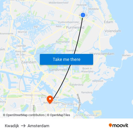 Kwadijk to Amsterdam map