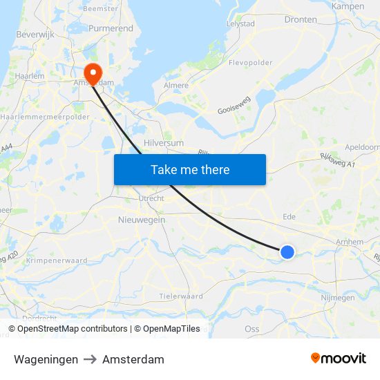 Wageningen to Amsterdam map