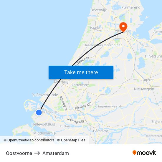 Oostvoorne to Amsterdam map