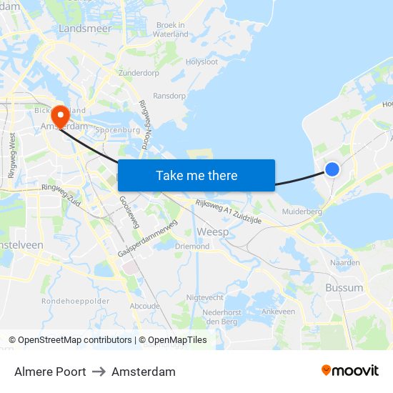 Almere Poort to Amsterdam map